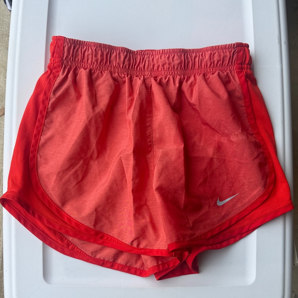 Nike Women's Red Athletic Shorts with White Swoosh